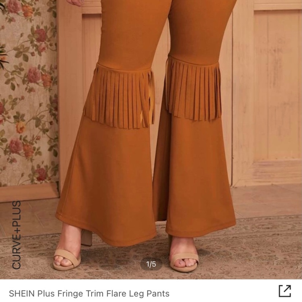 SHEIN - Plus Fringe Trim Flare Leg Pants